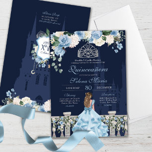 Invitation Minuit Blue Cinderella Princess Quinceañera