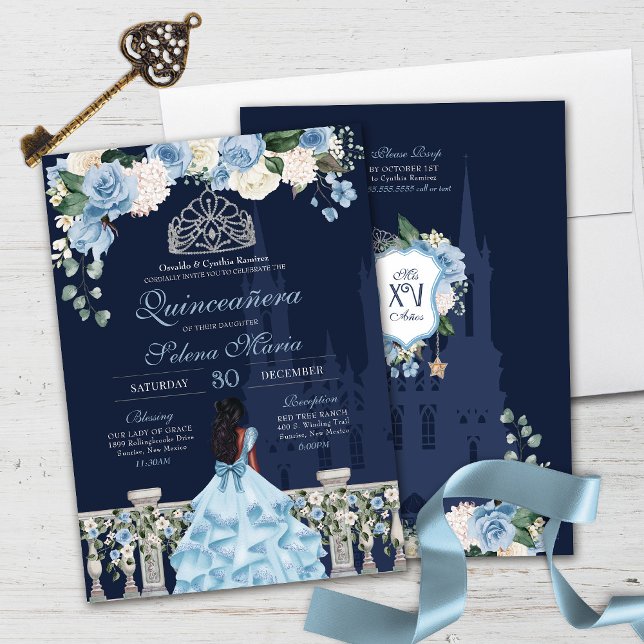 Invitation Minuit Blue Cinderella Princess Quinceañera (Créateur téléchargé)