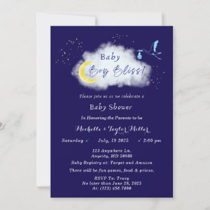 Invitation Minuit Blue Starlit Baby Boy Bliss Stork