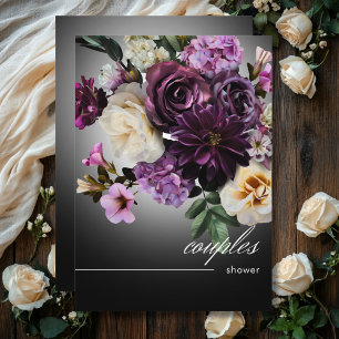 Invitation Minuit foncée violet romance florale Couples Douch