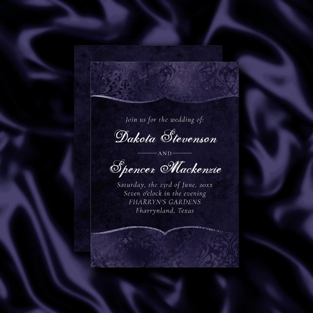Invitation Minuit Indigo Romance | Satiny Grunge Mariage (Créateur téléchargé)