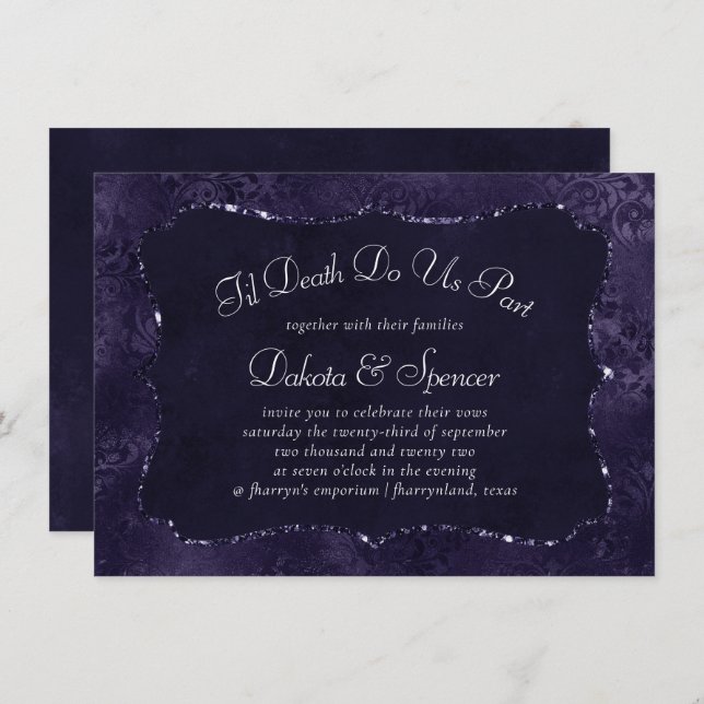 Invitation Minuit Indigo Romance | Satiny Grunge Mariage (Devant / Derrière)