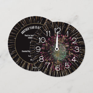 Invitation Minuit Réveillon du Nouvel An Horloge en feu d'art