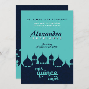 Invitation Minuit Turquoise Bleue Arabe Nights Quinceañera
