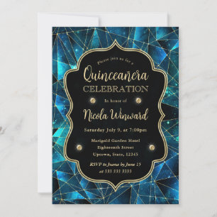 Invitation Minuit turquoise Crystal Galaxy Quinceanera photo