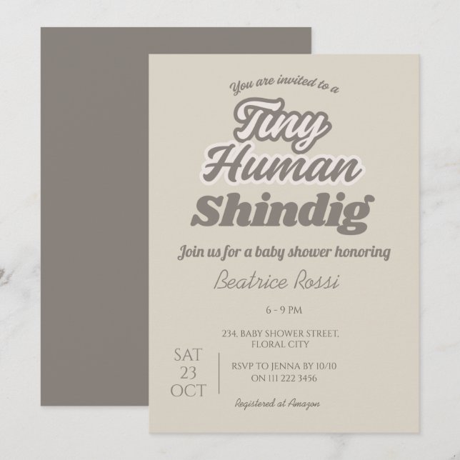 Invitation Minuscule Baby shower de coEd Neutral Humain Shind (Devant / Derrière)