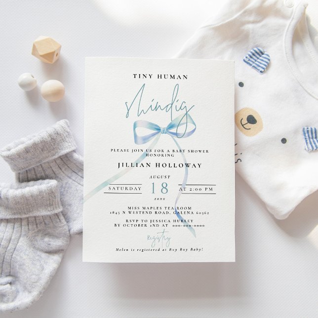Invitation Minuscule Baby shower humain Shindig bleu minimali (Créateur téléchargé)