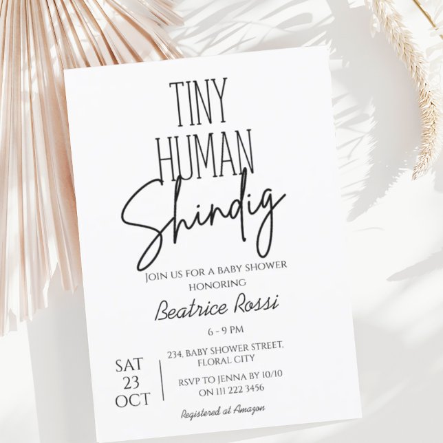 Invitation Minuscule Baby shower moderne Neutre Humain Shindi (Tiny Human Shindig Baby Shower Invitation)