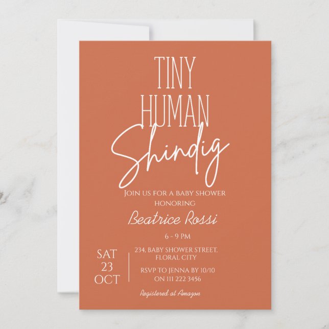 Invitation Minuscule Baby shower moderne Neutre Humain Shindi (Devant)
