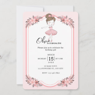Invitation Minuscule danseur   Ballet Floral rose Fête Annive