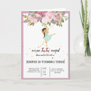 Invitation Minuscule danseur   Ballet Floral rose Fête Annive