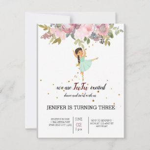 Invitation Minuscule danseur   Ballet Floral rose Fête Annive