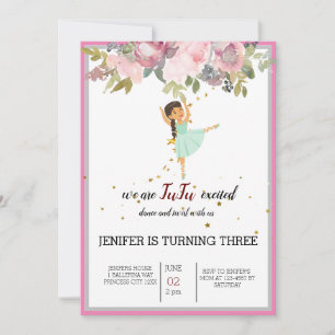 Invitation Minuscule danseur   Ballet Floral rose Fête Annive