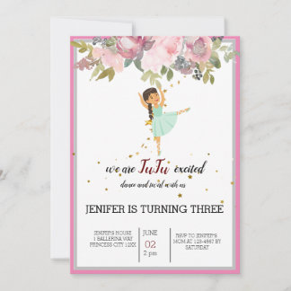 Invitation Minuscule danseur | Ballet Floral rose Fête Annive