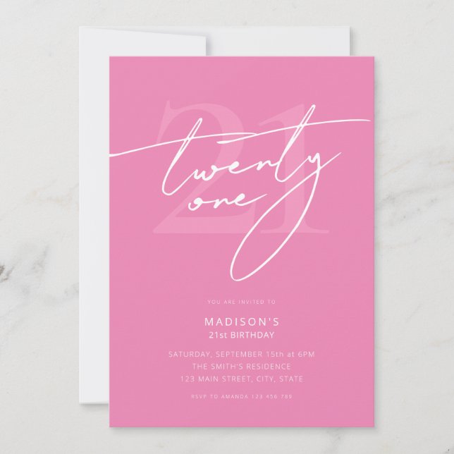 Invitation Minuscule Élégant Script rose 21e fête d'anniversa (Devant)
