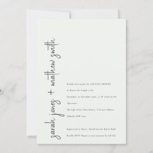 Invitation Minuscule Noir Blanc Script Couples Douche
