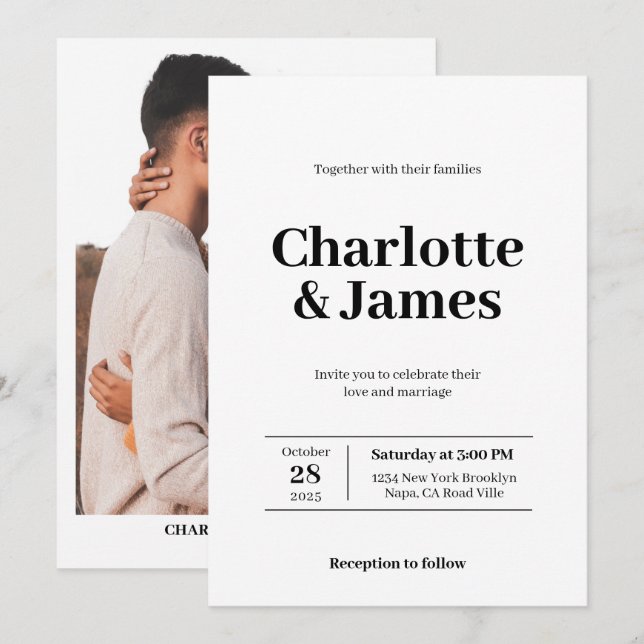 Invitation Minuscule rétro moderne Mariage de script photo (Devant / Derrière)