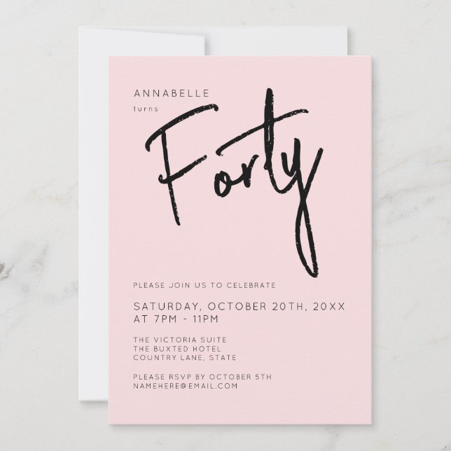 Invitation Minuscule rose pâle 40ème anniversaire (Devant)