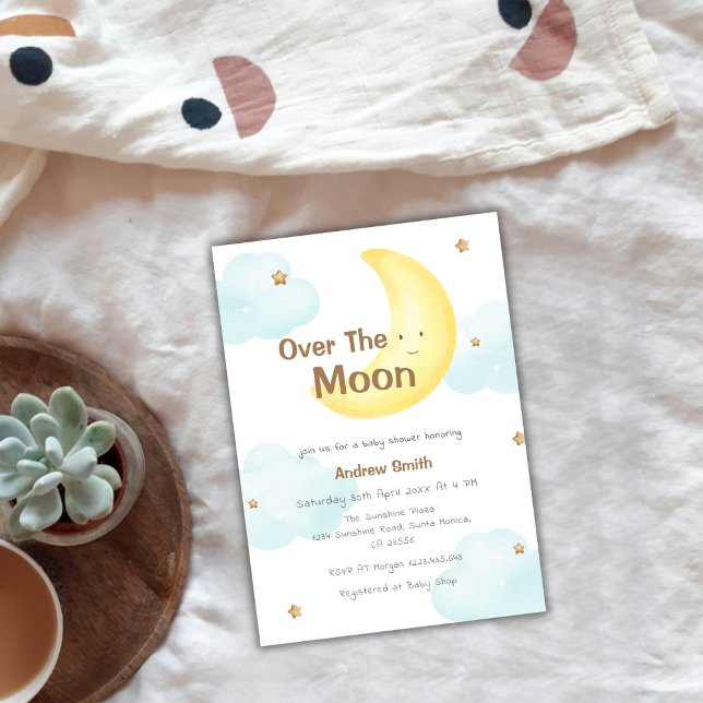 Invitation Minuscule Sur Le Baby shower Lune (Cute Minimalist Over The Moon Baby Shower Invitation)