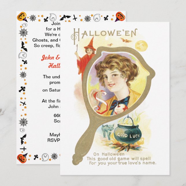 Invitation Miroir Chance Vintage Halloween (Devant / Derrière)