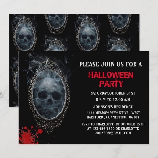 Invitation Miroir de Fantôme Effrayant Fête d'Halloween (Devant / Derrière)