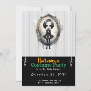 Invitation Miroir Victorien Fille Gothique Noir Halloween