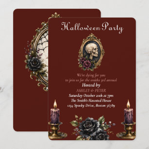 Invitation Miroir Vintage Crâne Gothique Fête Halloween