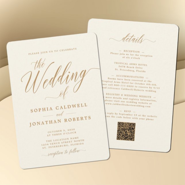 Invitation Mis à jour tout en un Mariage de crèmes de calligr (Créateur téléchargé)