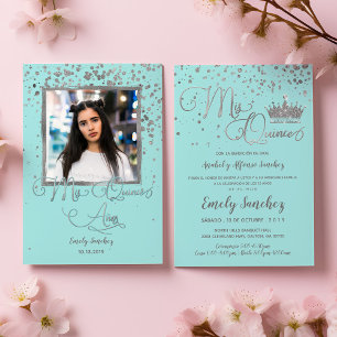 Invitation Mis Quince Anos Bleu Argent Tendance Espagnol Phot