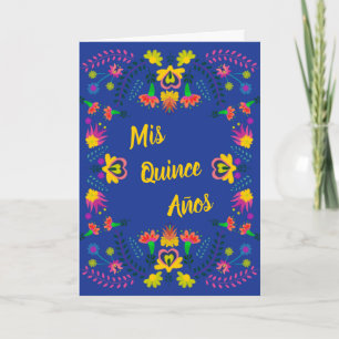 Invitation Mis Quince Anos Blue Floral Fête mexicaine