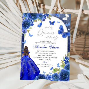 Invitation Mis Quince Anos Blue Silver Rose Quinceanera