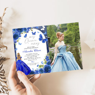 Invitation Mis Quince Anos Blue Silver Rose Quinceanera Photo