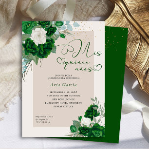 Invitation Mis Quince Anos Emerald Green Floral Quinceanera