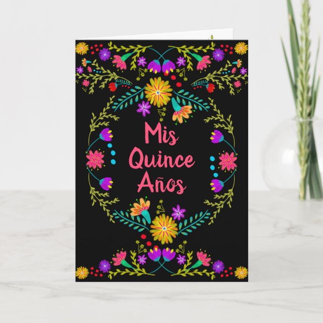 Invitation Mis Quince Anos Fiesta Mexicaine Quinceanera Noire (Devant)