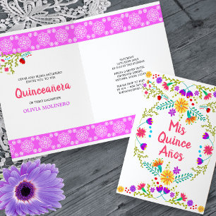 Invitation Mis Quince Anos Floral Mexicain Fiesta Quinceanera