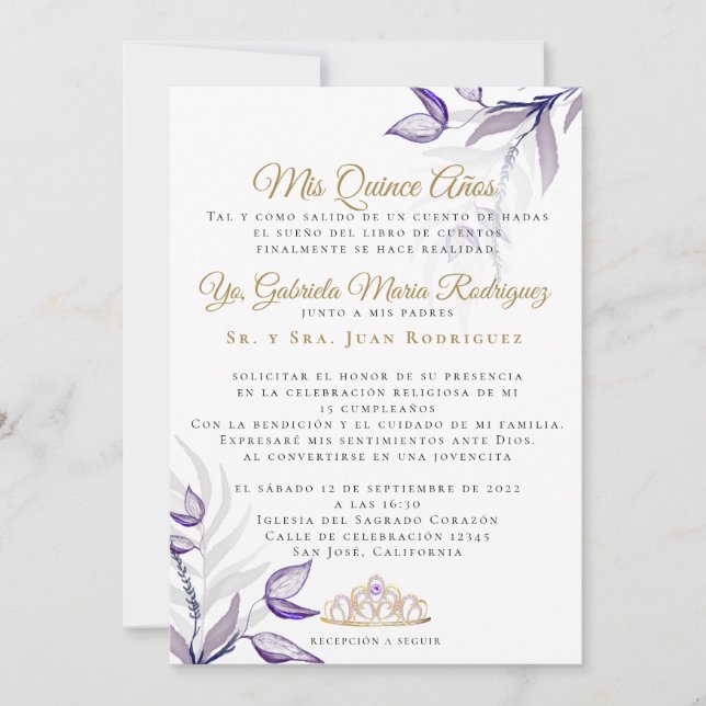 Invitation Mis Quince Años Follaje (Devant)