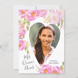 Invitation Mis Quince Anos Photo Pink Gold Floral Quinceanera