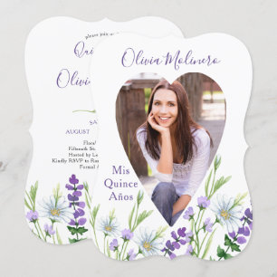 Invitation Mis Quince Anos Photo Violet Floral Quinceanera