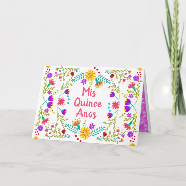 Invitation Mis Quince Anos Quinceanera Fiesta Florale Mexicai (Devant)