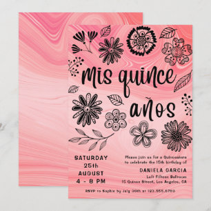 Invitation Mis Quince Años Rose Moderne Floral Quinceañera