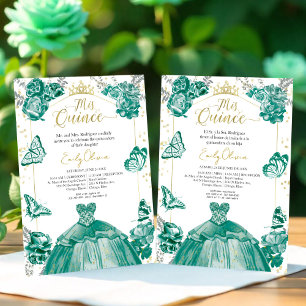 Invitation Mis Quince Bilingue Emerald Green