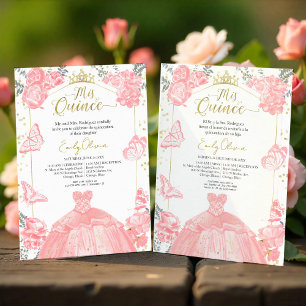 Invitation Mis Quince Bilingue Rose Rosée Rosée Fl