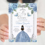 Invitation Mis Quince Dusty Blue & Silver Floral Quinceañera<br><div class="desc">Dusty Blue & Silver Floral Quinceañera Invitation Mis Quince Anos,  15e anniversaire, </div>
