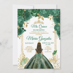 Invitation Mis Quince Emerald Green Butterfly Gold Crown