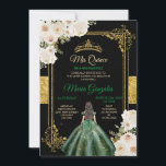 Invitation Mis Quince Emerald Vert & Blanc Floral Anniversair<br><div class="desc">Mis Quince Emerald Green & White Floral Birthday Quinceanera Black Arrière - plan Invitation Mis Quince Anos,  15e anniversaire, </div>