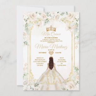 Invitation Mis Quince Ivory White Floral Princess Anniversair
