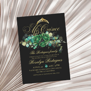 Invitation Mis Quince noir vert floral 15e anniversaire
