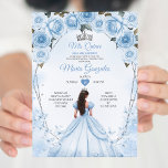 Invitation Mis Quince Poudre Bleu Floral Couronne Quinceañera<br><div class="desc">Mis Quince Poudre Bleu Floral Argent Couronne Quinceañera Invitation 15 Anos Anniversaire</div>