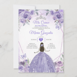 Invitation Mis Quince Purple Lavender 15 Anos Argent Couronne