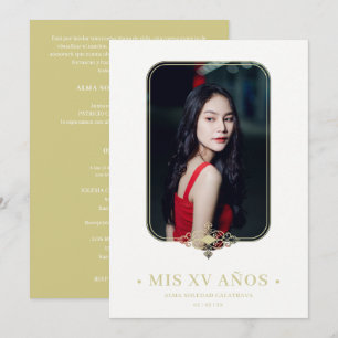 Invitation Mis XV Lace Flourish Golden Effet Photo Espagnol
